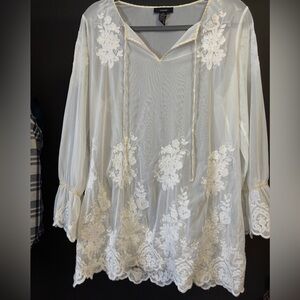 Alfani Sheer Floral Lace Blouse